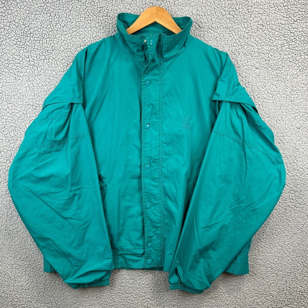 PGA Tour Golf Jacket Mens XL Green Full Zip Long Sleeve Mesh Liner Performance